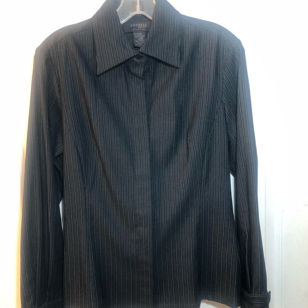 Express Black Pinstriped Stretch Poplin Button-Down Shirt Size 5/6